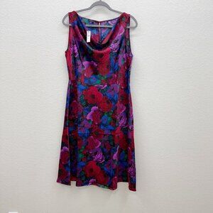Talbots Satin Cowl Neck Floral Sleeveless Dress Womens size 16 Petite NEW